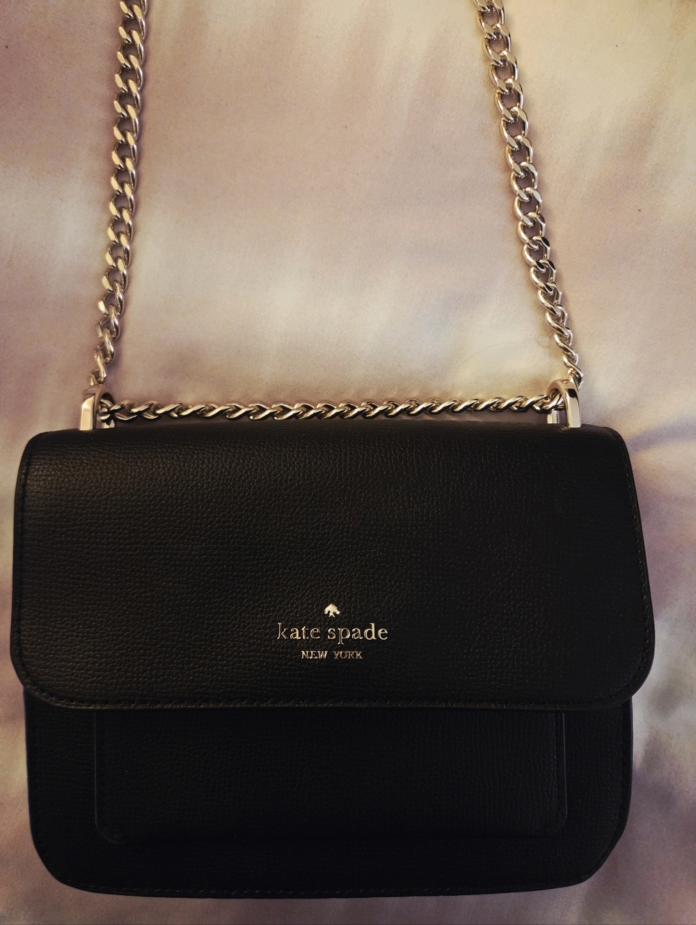 kate spade Black Leather Chain Crossbody Bag with Gold Hardware